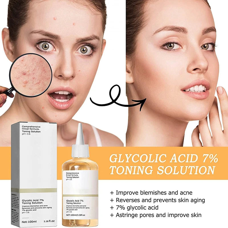 Glycolic Acid 7% Toning Solution Dispelling acne Acne Remover Lifting Firming Wrinkles Glowing Facial Skin Care Acid Toner New